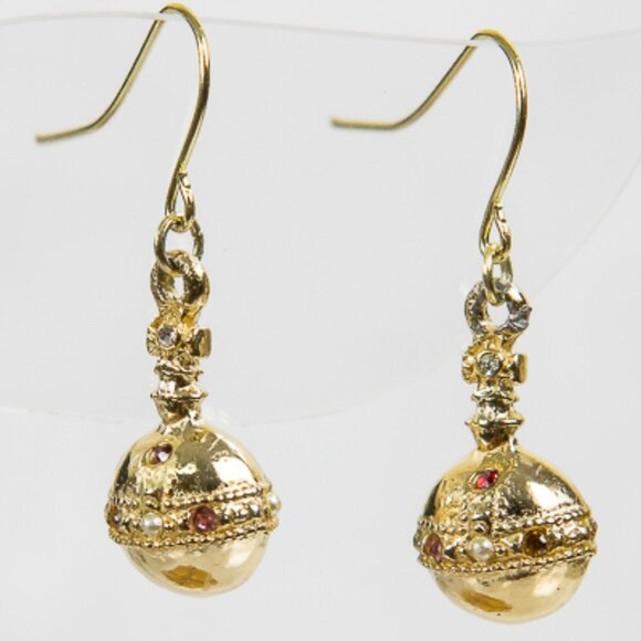PRETTY Dangle Earrings w/ Metal Gold Toned Oval Ball Ornaments - Picture 1 of 4